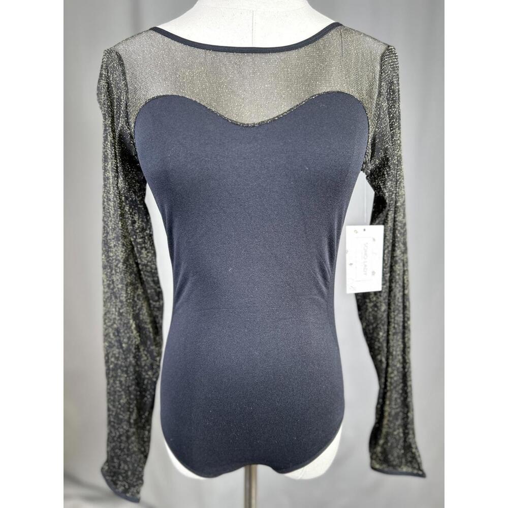 NWT SOHO Lady Black Bodysuit Sz S Sheer Sleeves Witchy Whimsygoth Holiday